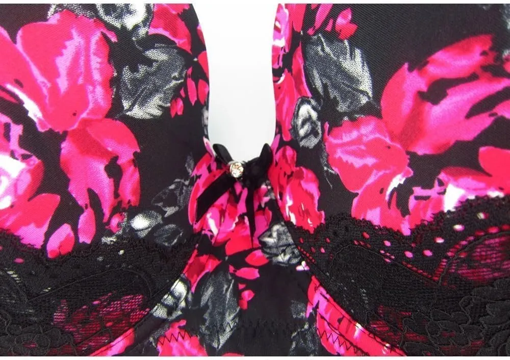 MIERSIDE Women's Red/Purple Plus Size Sexy Printing Demi Bra