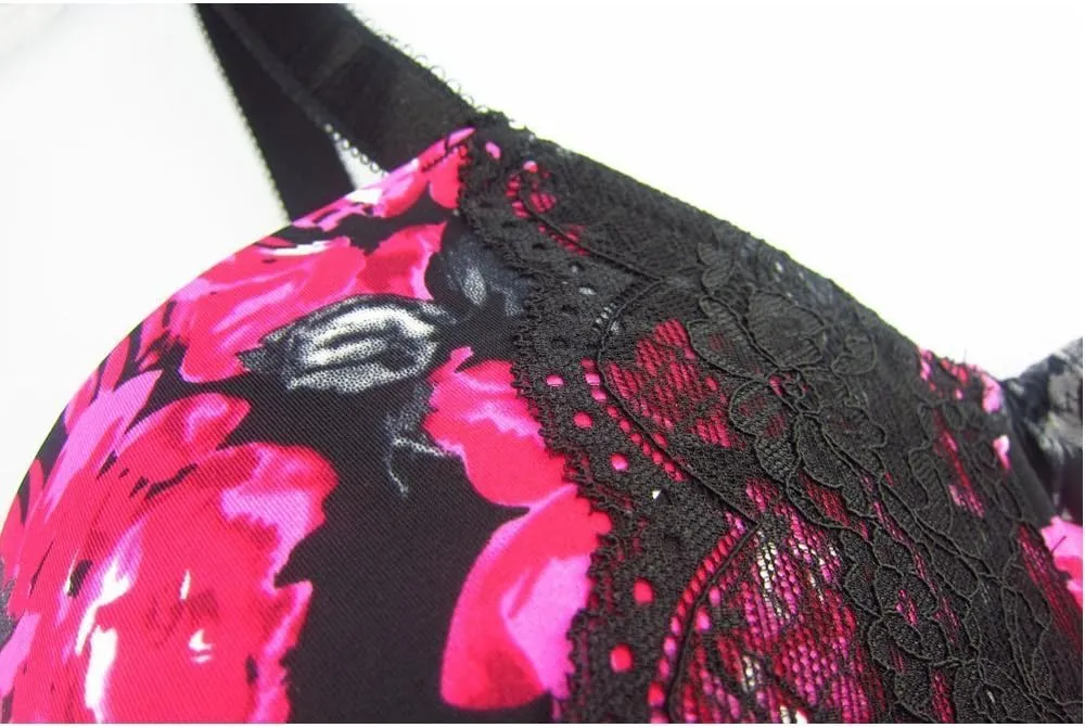 MIERSIDE Women's Red/Purple Plus Size Sexy Printing Demi Bra