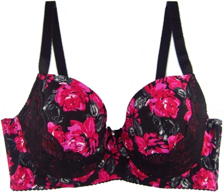 MIERSIDE Women's Red/Purple Plus Size Sexy Printing Demi Bra