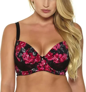MIERSIDE Women's Red/Purple Plus Size Sexy Printing Demi Bra