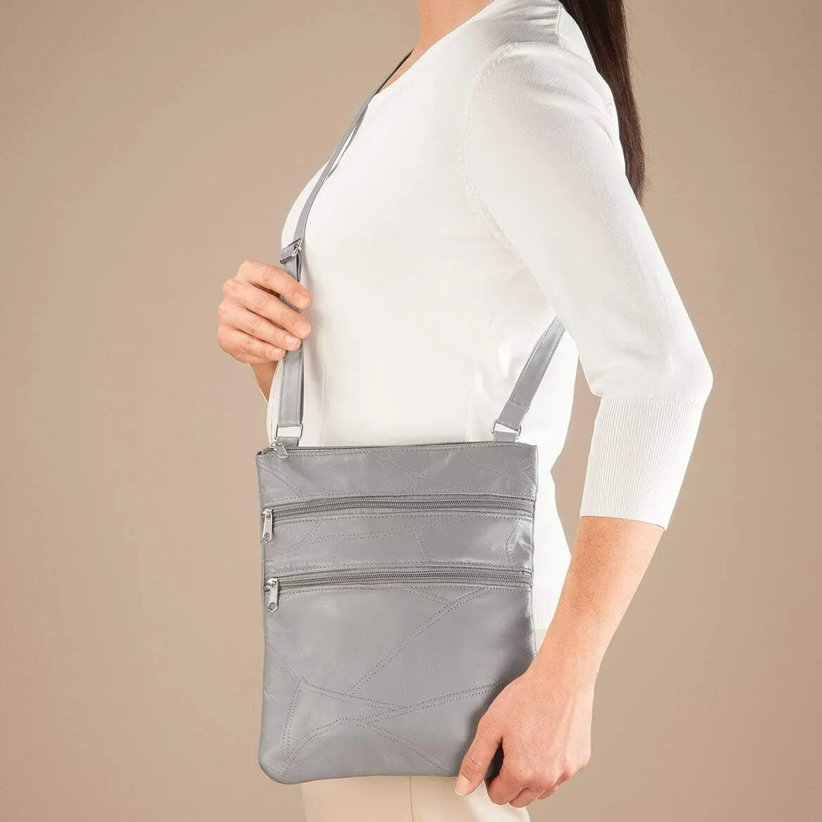 Miles Kimball RFID Lambskin Patch Leather Crossbody Bag