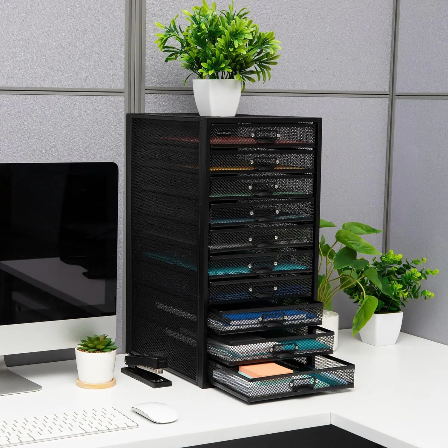 Mind Reader File Storage Drawers, Desk Organizer, Multi-Purpose, Crafts, Office, Metal Mesh, 10.75"L x 14"W x 21.25"H, Black