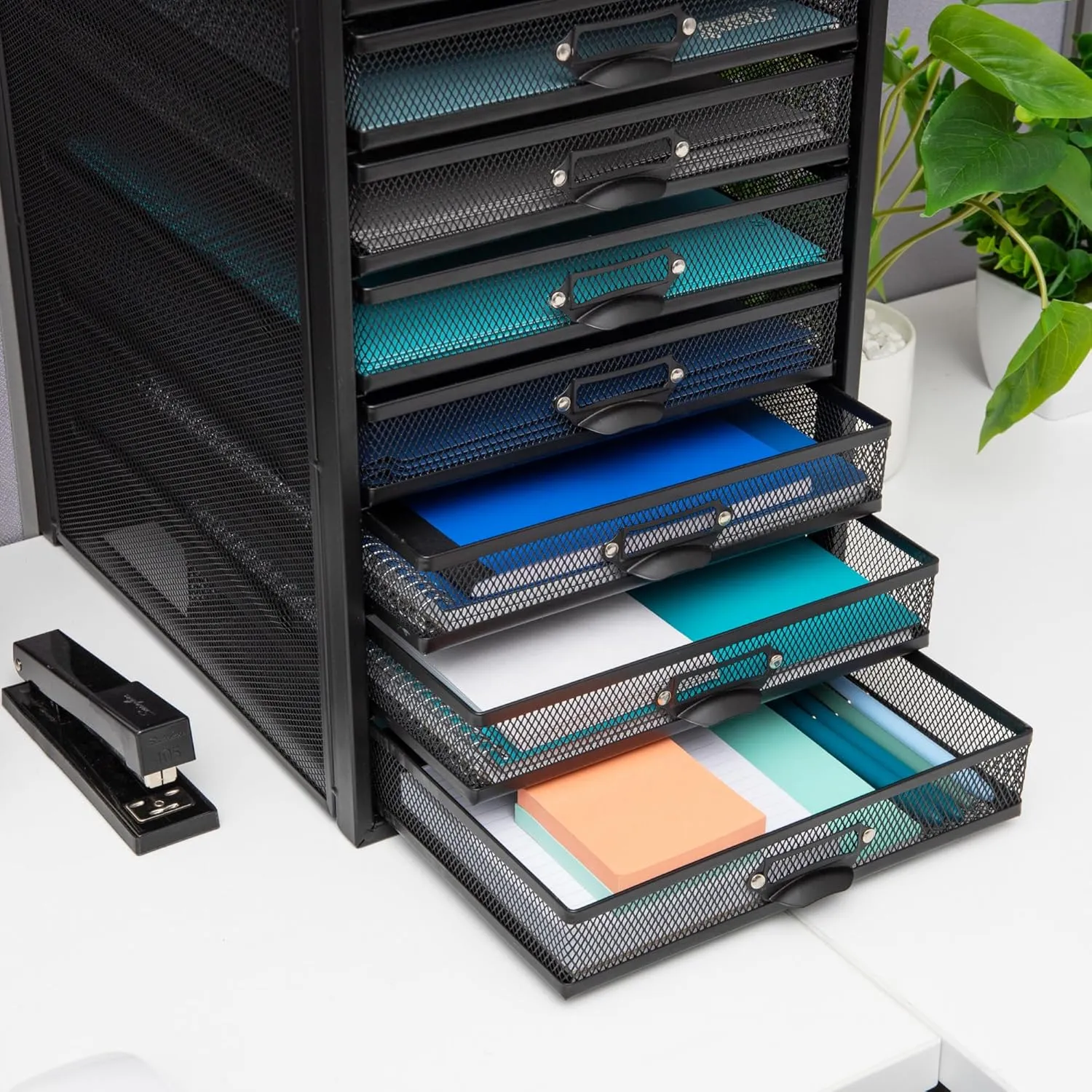 Mind Reader File Storage Drawers, Desk Organizer, Multi-Purpose, Crafts, Office, Metal Mesh, 10.75"L x 14"W x 21.25"H, Black