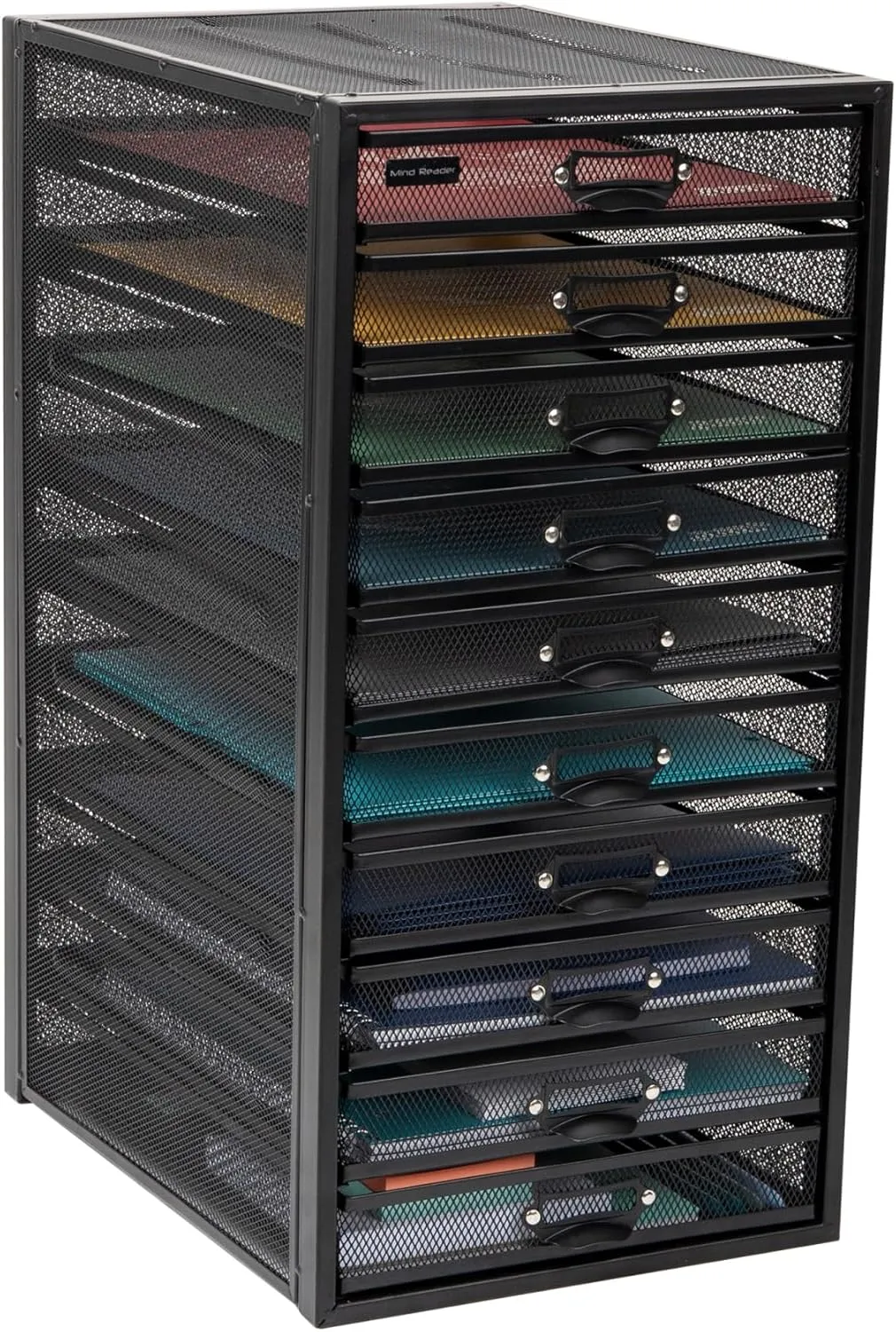 Mind Reader File Storage Drawers, Desk Organizer, Multi-Purpose, Crafts, Office, Metal Mesh, 10.75"L x 14"W x 21.25"H, Black