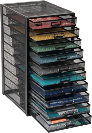 Mind Reader File Storage Drawers, Desk Organizer, Multi-Purpose, Crafts, Office, Metal Mesh, 10.75"L x 14"W x 21.25"H, Black