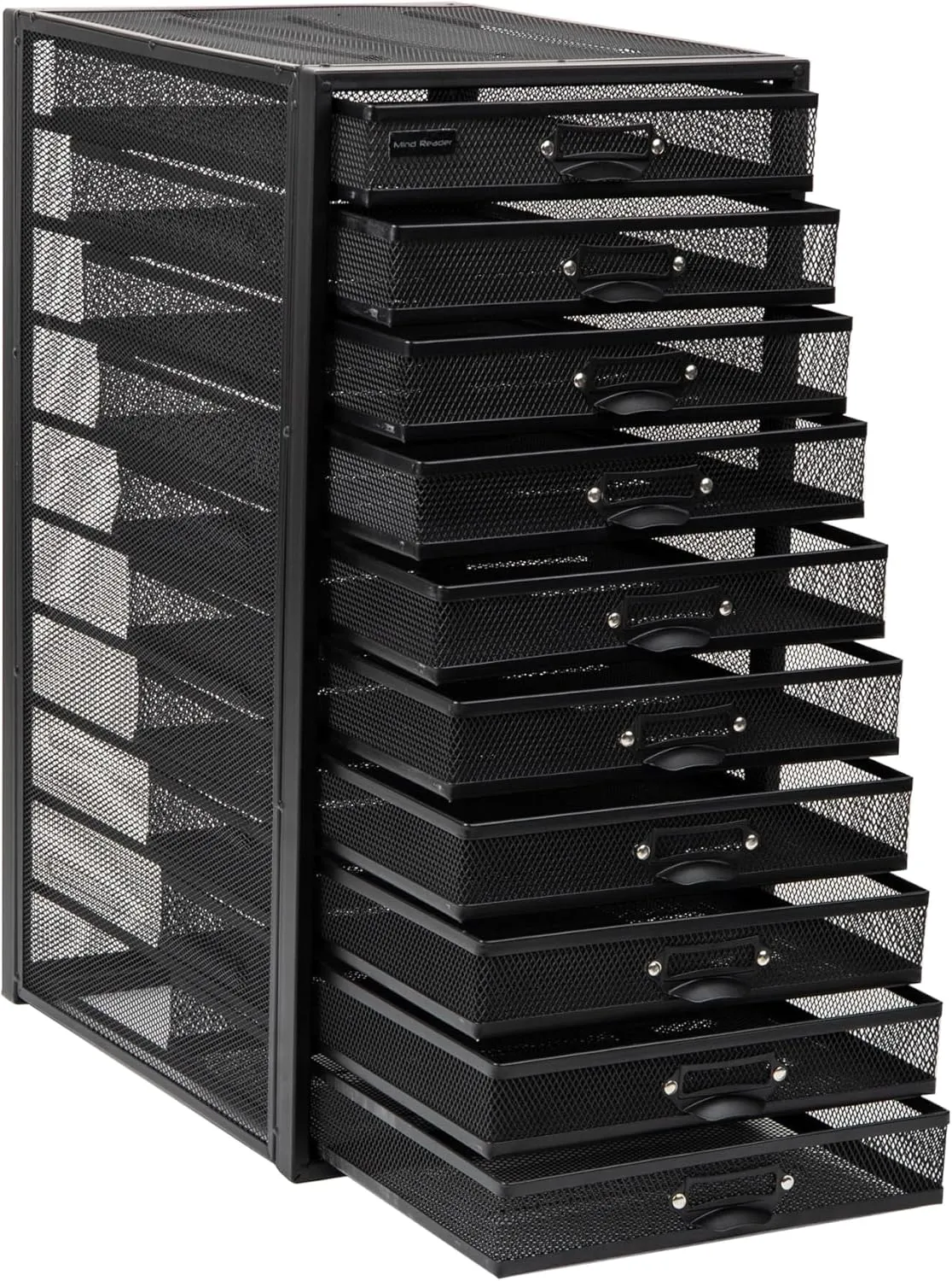 Mind Reader File Storage Drawers, Desk Organizer, Multi-Purpose, Crafts, Office, Metal Mesh, 10.75"L x 14"W x 21.25"H, Black