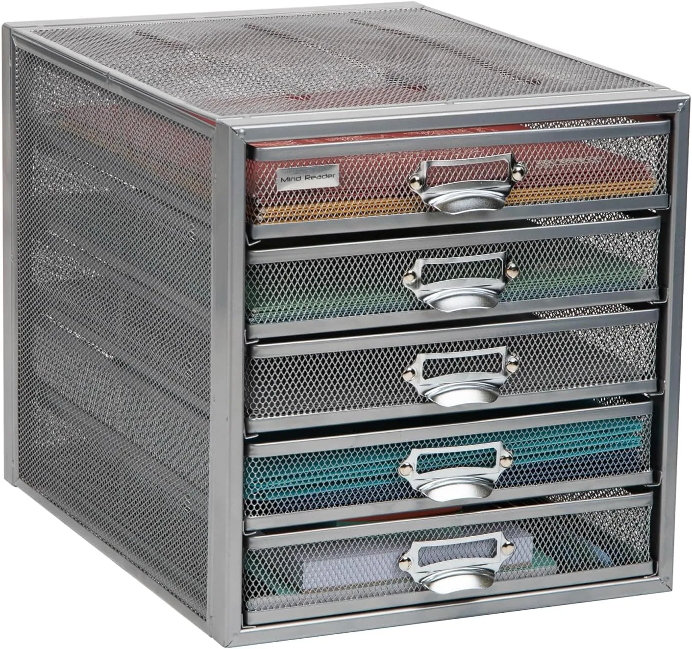 Mind Reader File Storage Drawers, Desk Organizer, Multi-Purpose, Crafts, Office, Metal Mesh, 27.9L x 35.6W x 27.9H cm, Silver