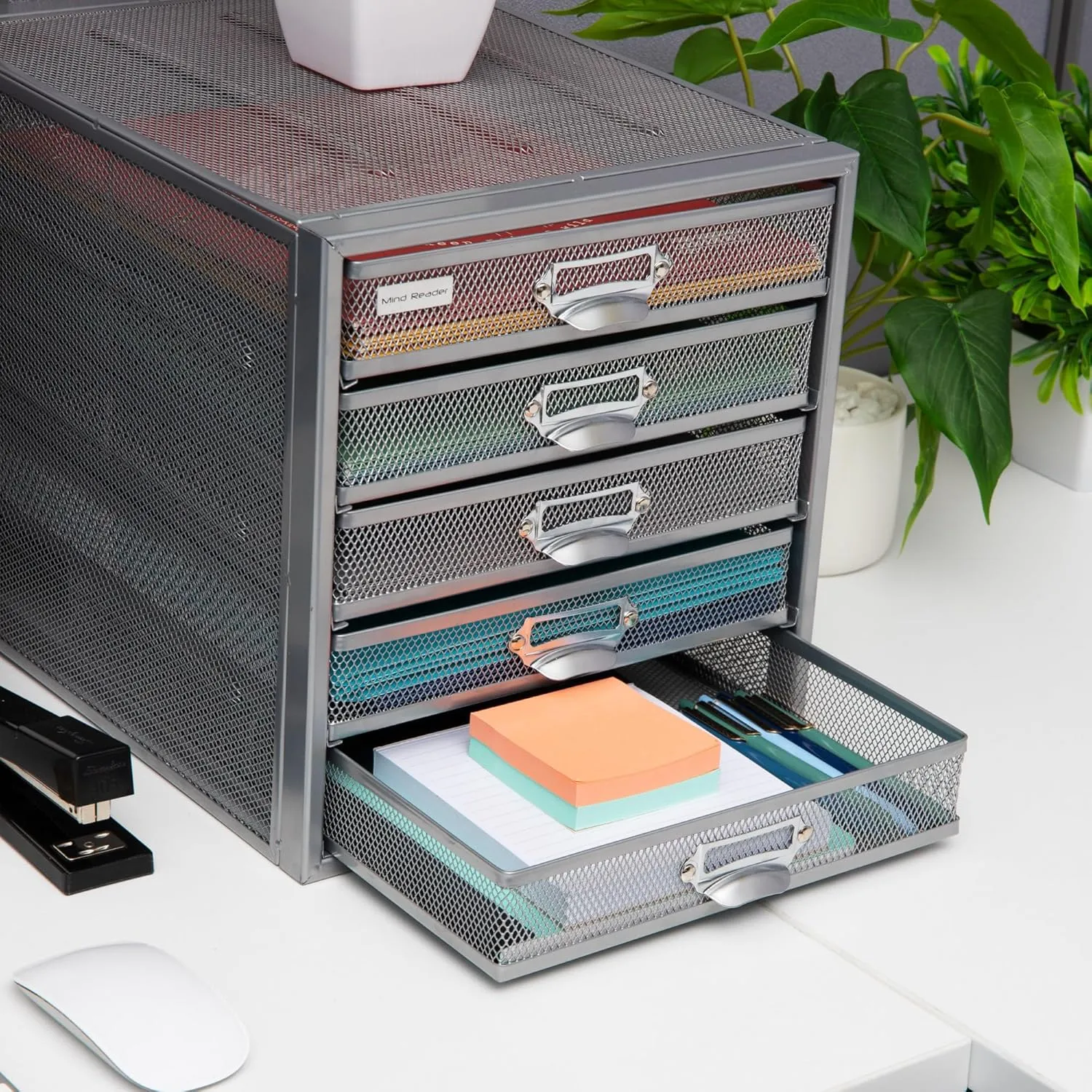 Mind Reader File Storage Drawers, Desk Organizer, Multi-Purpose, Crafts, Office, Metal Mesh, 27.9L x 35.6W x 27.9H cm, Silver