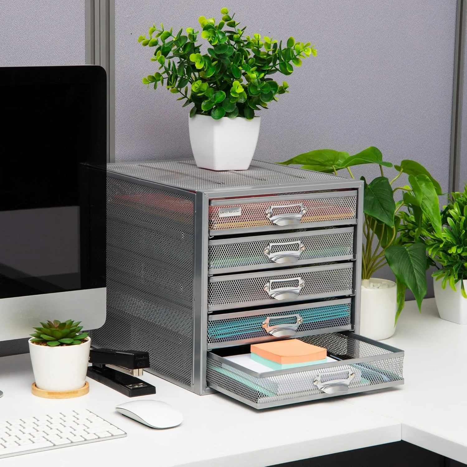 Mind Reader File Storage Drawers, Desk Organizer, Multi-Purpose, Crafts, Office, Metal Mesh, 27.9L x 35.6W x 27.9H cm, Silver