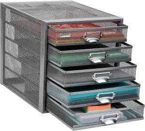 Mind Reader File Storage Drawers, Desk Organizer, Multi-Purpose, Crafts, Office, Metal Mesh, 27.9L x 35.6W x 27.9H cm, Silver