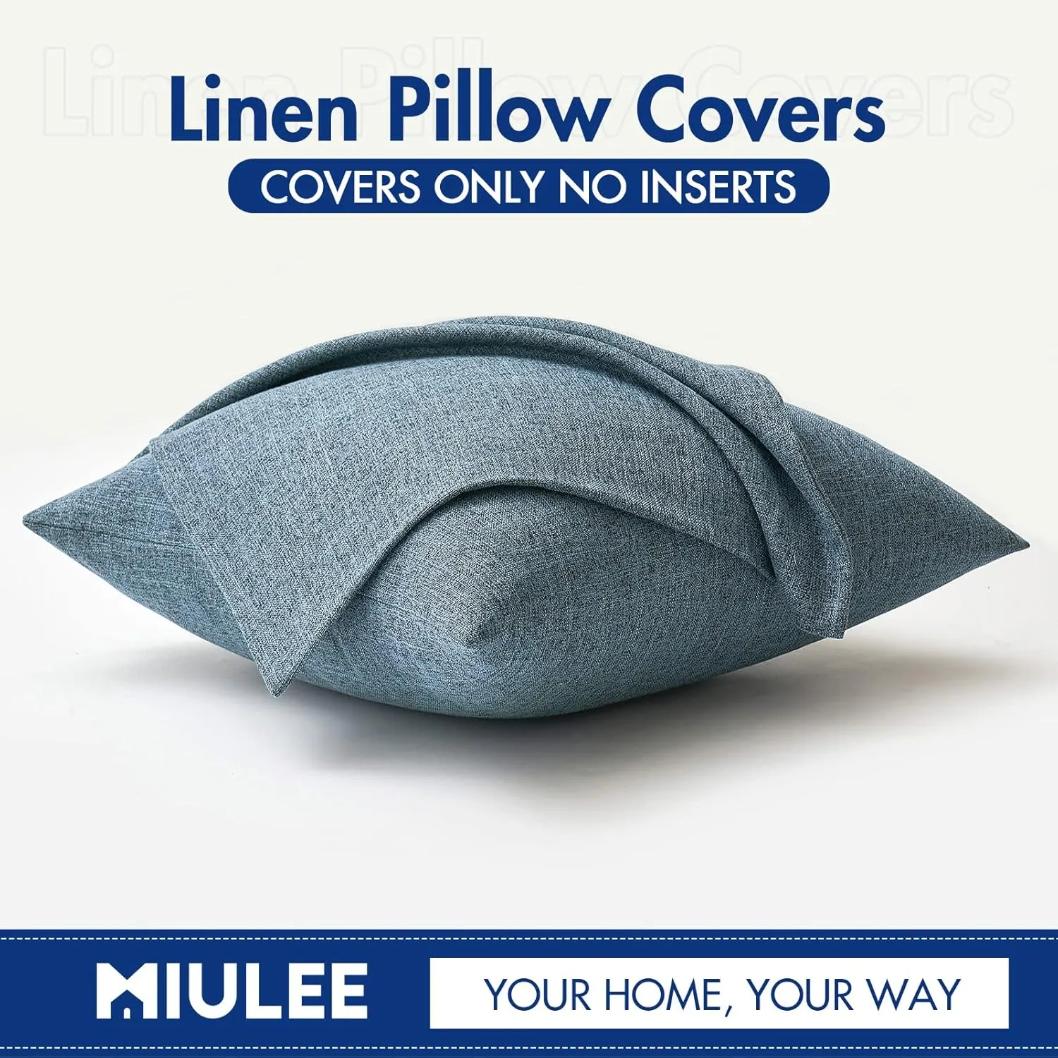 MIULEE Pack of 2 Decorative Linen Burlap Coastal Pillow Covers Farmhouse Accent Pillowcases for Sofa Car Couch Bedroom Living Room Decor 20x20 Inch Dusty Blue