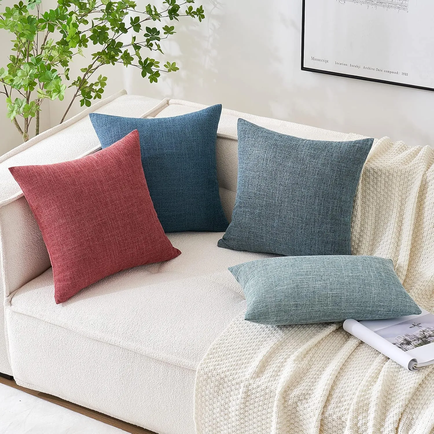 MIULEE Pack of 2 Decorative Linen Burlap Coastal Pillow Covers Farmhouse Accent Pillowcases for Sofa Car Couch Bedroom Living Room Decor 20x20 Inch Dusty Blue