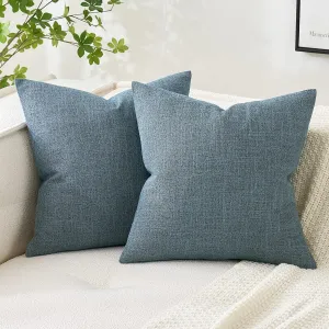 MIULEE Pack of 2 Decorative Linen Burlap Coastal Pillow Covers Farmhouse Accent Pillowcases for Sofa Car Couch Bedroom Living Room Decor 20x20 Inch Dusty Blue