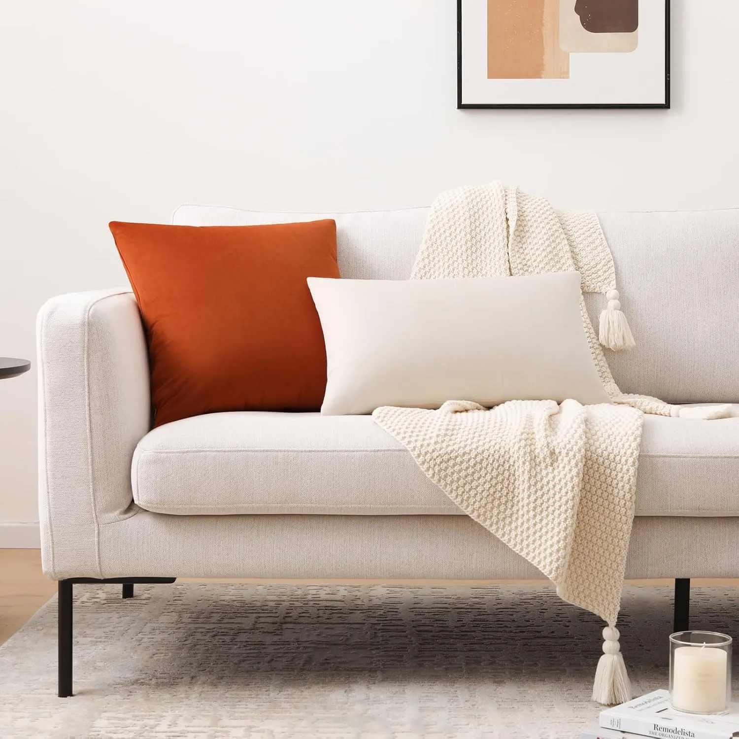 Mixhug Decorative Throw Pillow Covers, Velvet Cushion Covers, Solid Throw Pillow Cases for Couch and Bed Pillows, Burnt Orange, 20 x 20 Inches, Set of 2