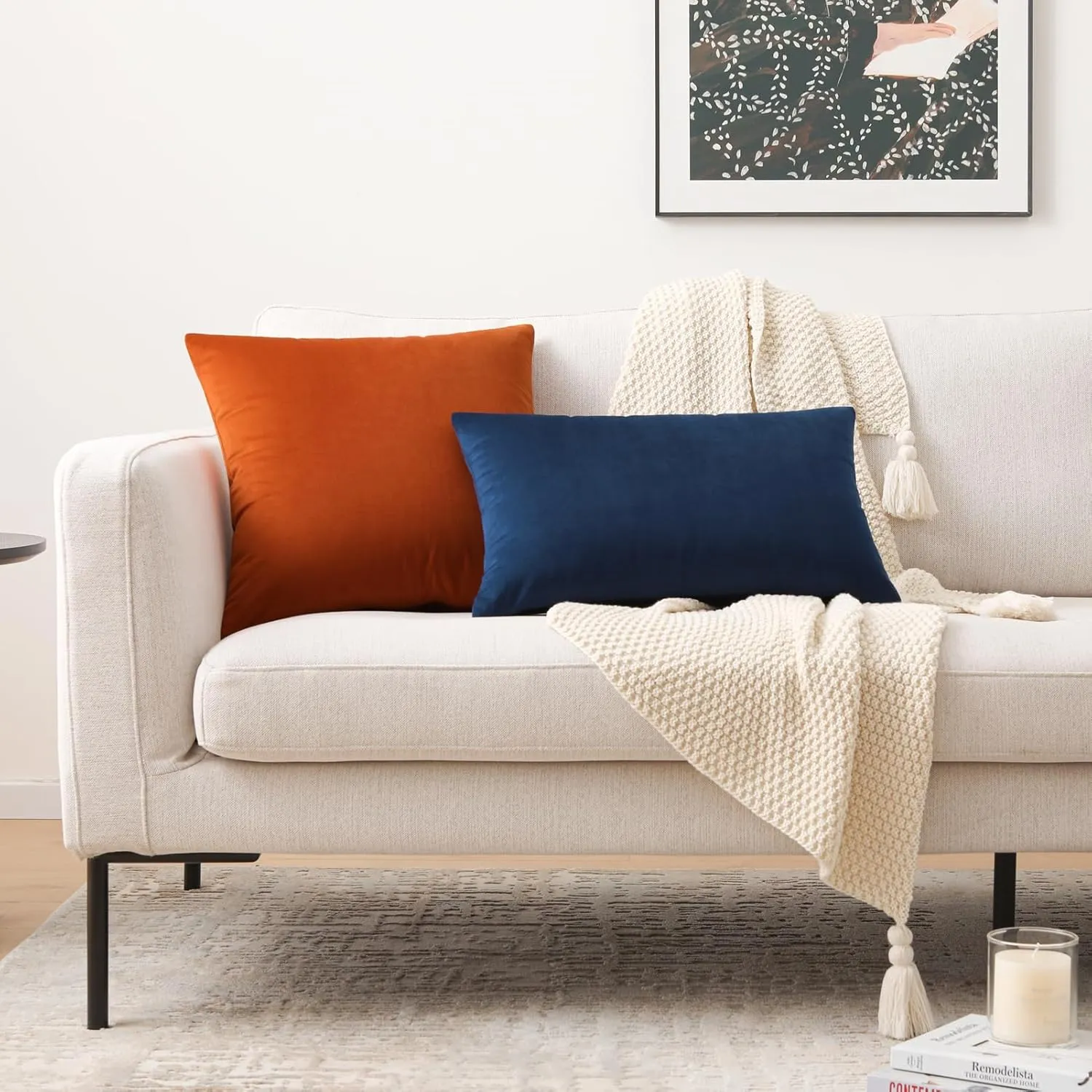 Mixhug Decorative Throw Pillow Covers, Velvet Cushion Covers, Solid Throw Pillow Cases for Couch and Bed Pillows, Burnt Orange, 20 x 20 Inches, Set of 2