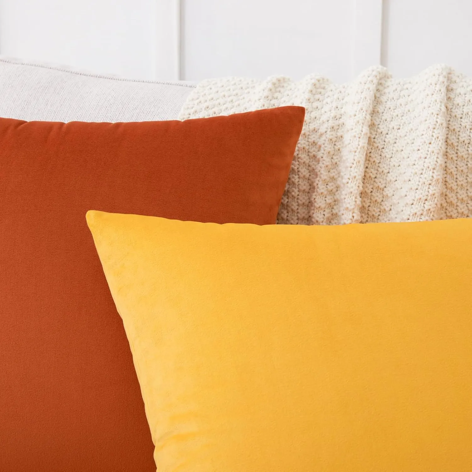 Mixhug Decorative Throw Pillow Covers, Velvet Cushion Covers, Solid Throw Pillow Cases for Couch and Bed Pillows, Burnt Orange, 20 x 20 Inches, Set of 2
