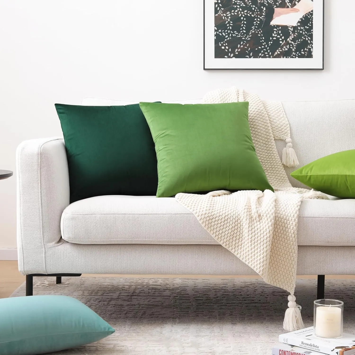 Mixhug Decorative Throw Pillow Covers, Velvet Cushion Covers, Solid Throw Pillow Cases for Couch and Bed Pillows, Chartreuse, 20 x 20 Inches, Set of 2