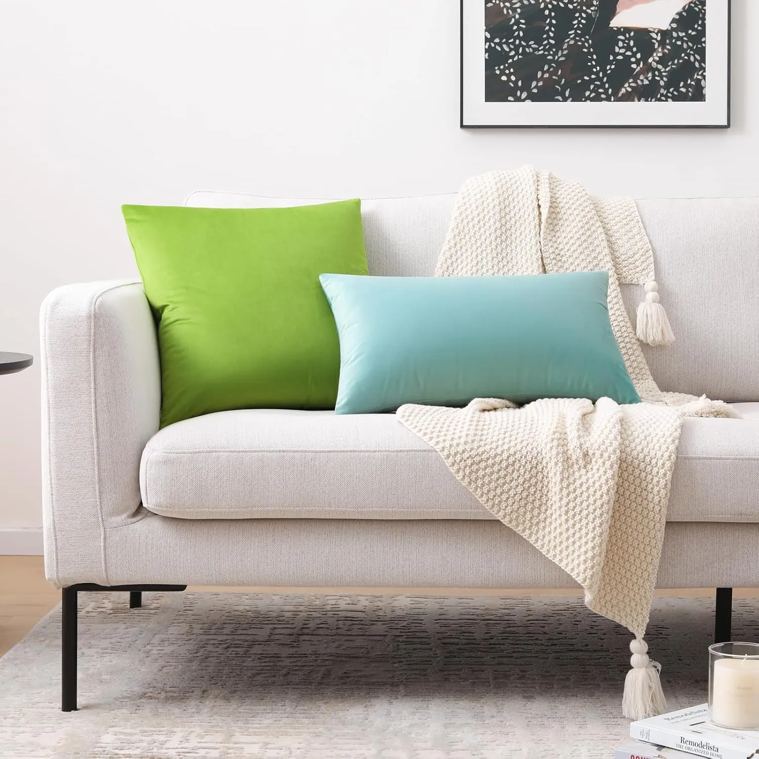 Mixhug Decorative Throw Pillow Covers, Velvet Cushion Covers, Solid Throw Pillow Cases for Couch and Bed Pillows, Chartreuse, 20 x 20 Inches, Set of 2
