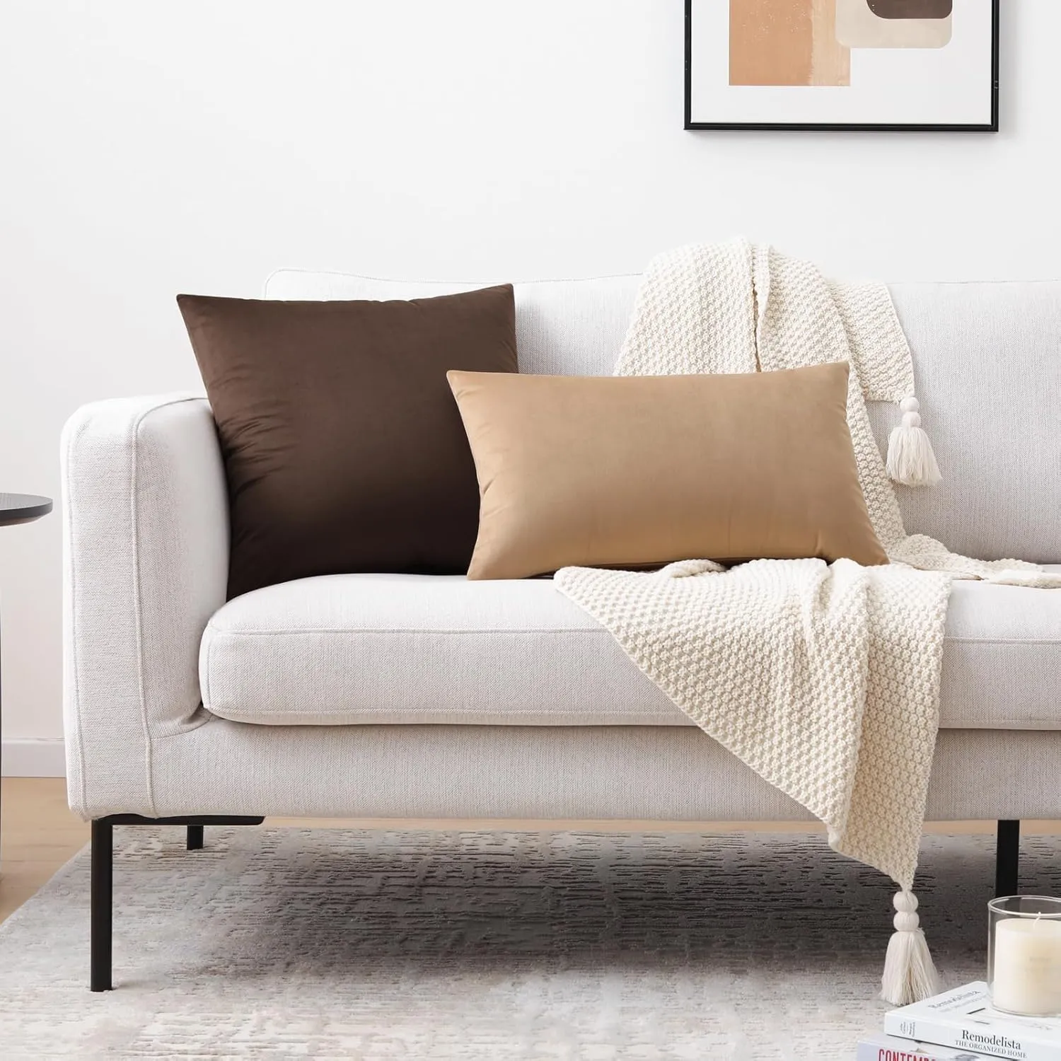 Mixhug Decorative Throw Pillow Covers, Velvet Cushion Covers, Solid Throw Pillow Cases for Couch and Bed Pillows, Coffee Brown, 20 x 20 Inches, Set of 2