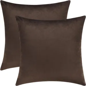 Mixhug Decorative Throw Pillow Covers, Velvet Cushion Covers, Solid Throw Pillow Cases for Couch and Bed Pillows, Coffee Brown, 20 x 20 Inches, Set of 2