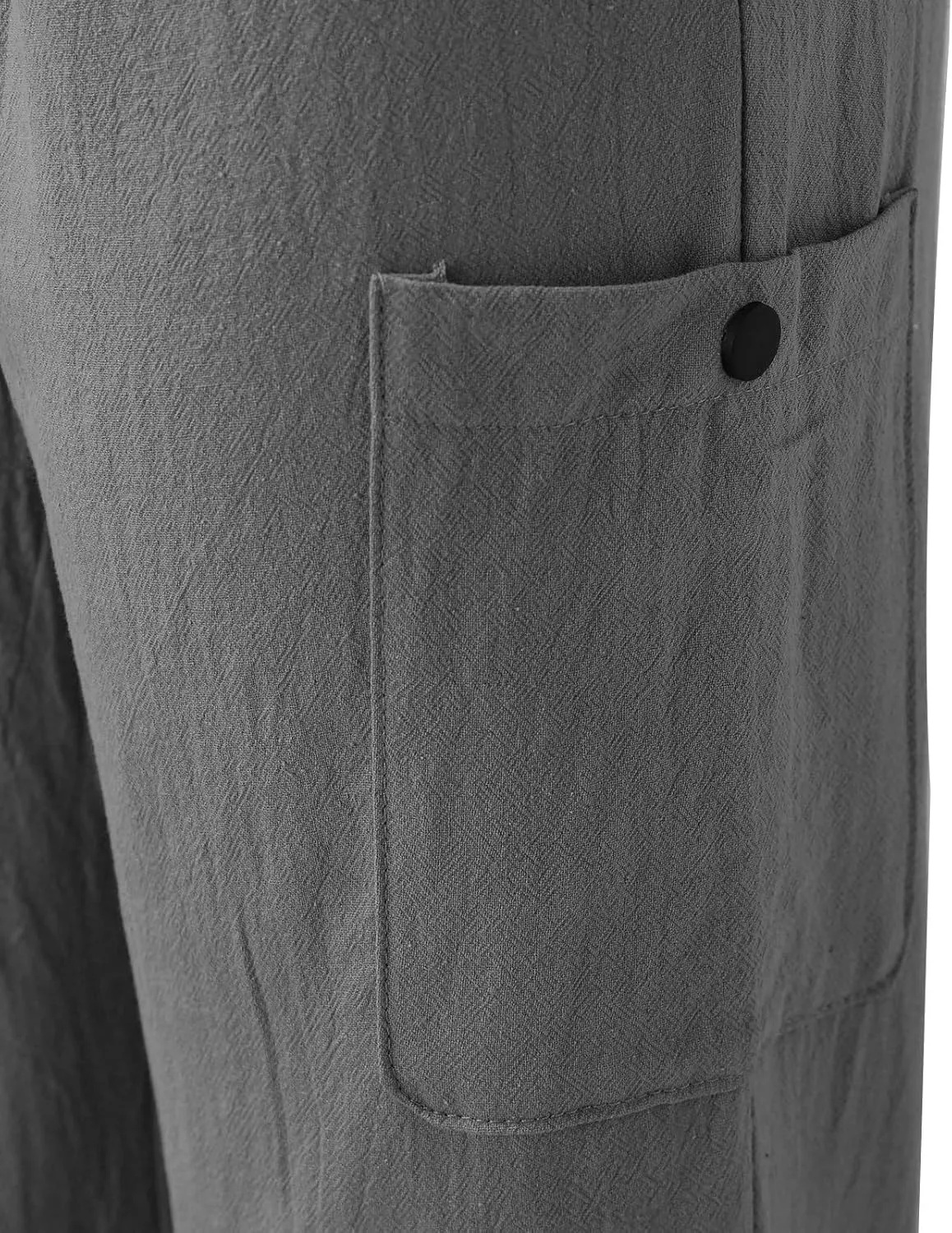 Miyaomn Women's Casual Tapered Cargo Capri Pants Cotton Linen High Elastic Waist Solid Cropped Lounge Trousers with Pockets