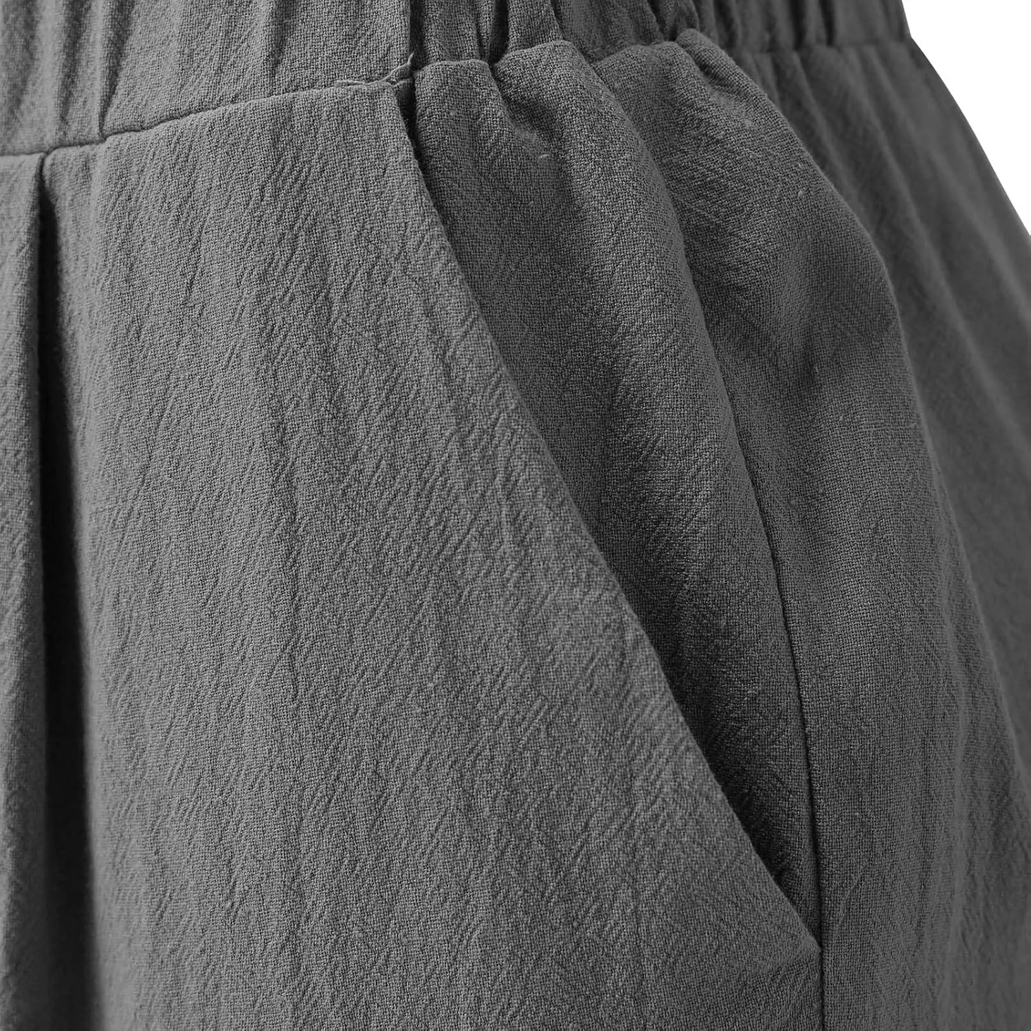 Miyaomn Women's Casual Tapered Cargo Capri Pants Cotton Linen High Elastic Waist Solid Cropped Lounge Trousers with Pockets