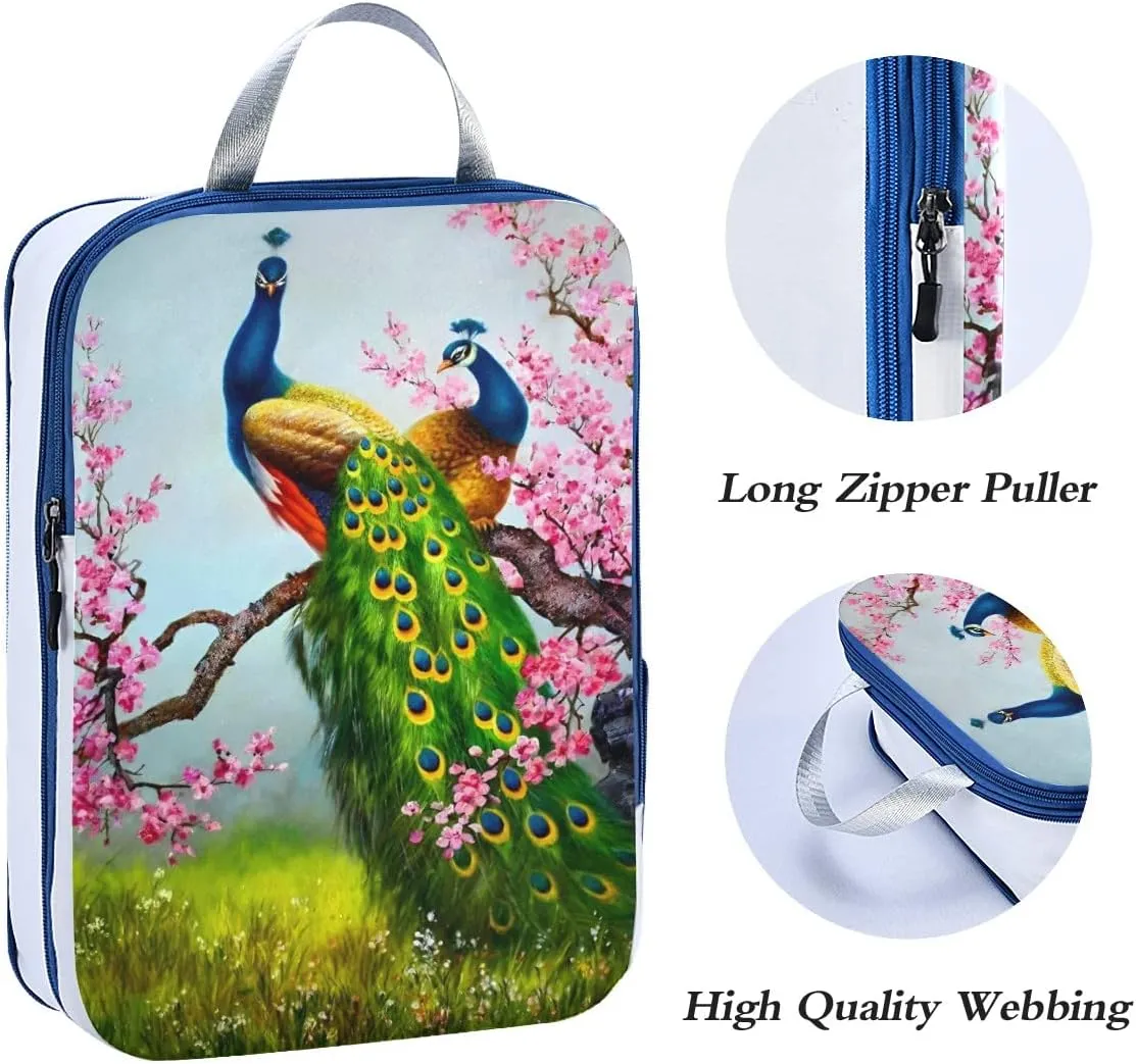 MNSRUU Packing Cubes Attractive Peacocks Spring Compression Luggage Cubes Packing Bags Travel Organizer for Suitcases, 3 PCS