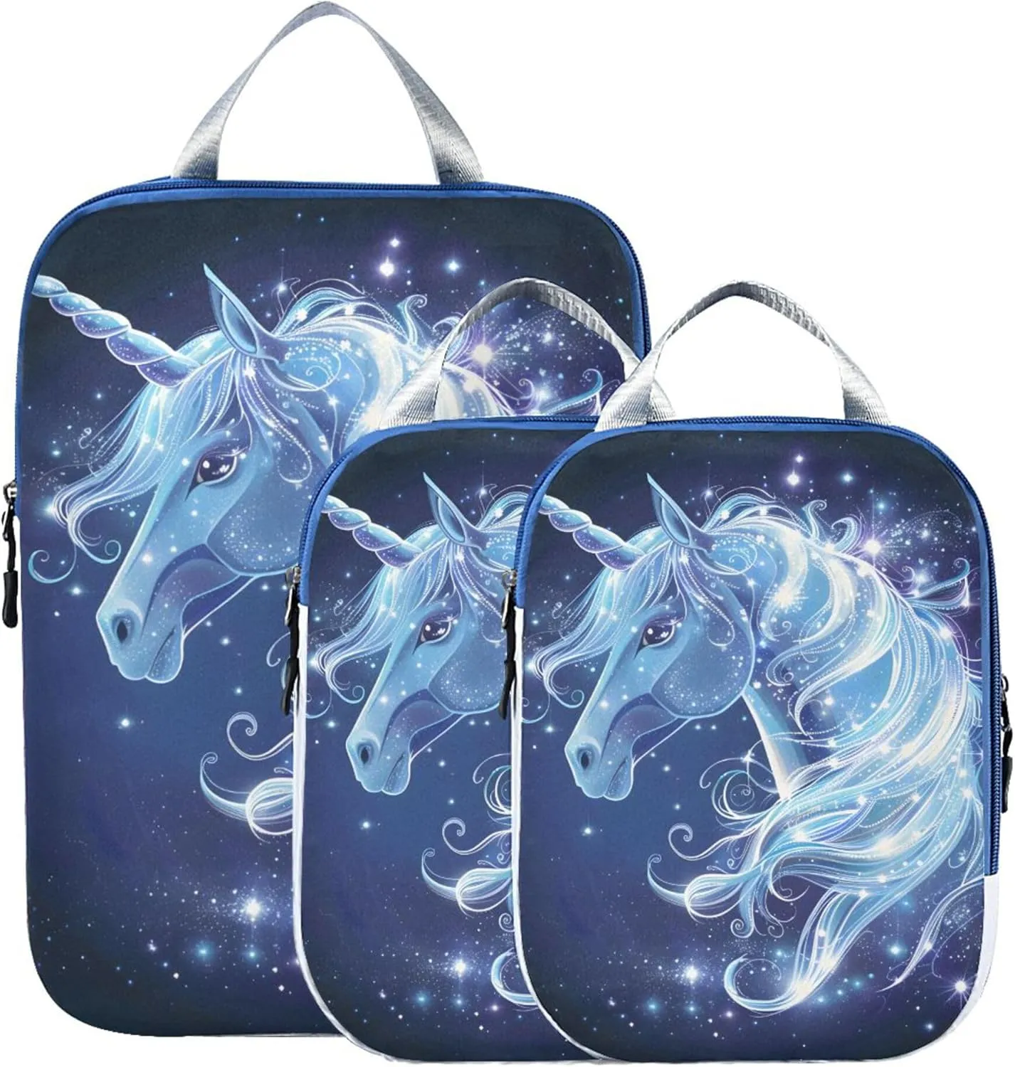 MNSRUU Packing Cubes Magic Unicorn Surrounded by Magic Compression Luggage Cubes Packing Bags Travel Organizer for Suitcases, 3 PCS