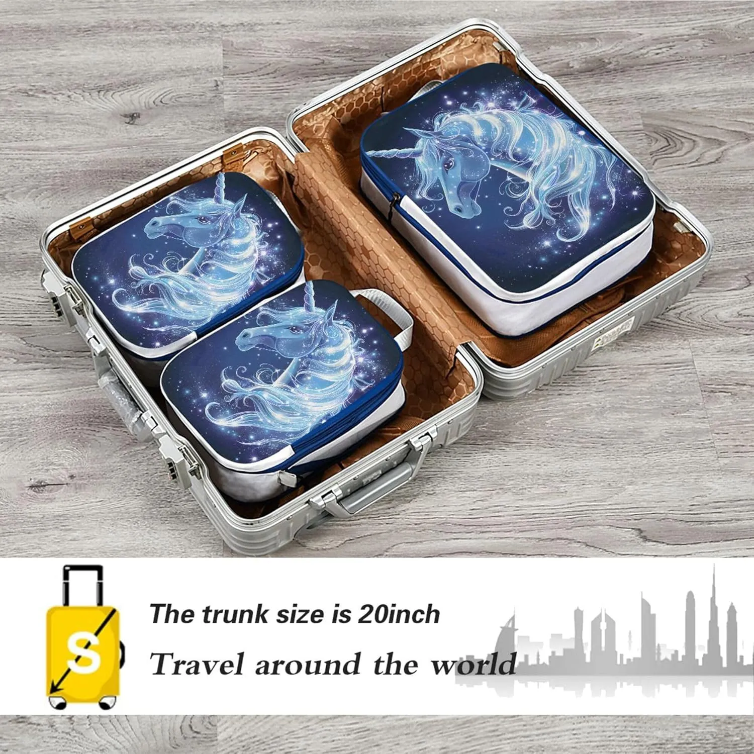 MNSRUU Packing Cubes Magic Unicorn Surrounded by Magic Compression Luggage Cubes Packing Bags Travel Organizer for Suitcases, 3 PCS
