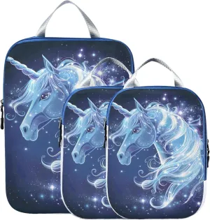 MNSRUU Packing Cubes Magic Unicorn Surrounded by Magic Compression Luggage Cubes Packing Bags Travel Organizer for Suitcases, 3 PCS