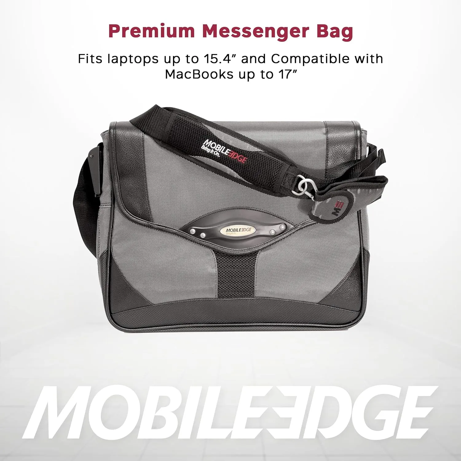 Mobile Edge Premium Laptop Messenger Bag for Men and Women, Travel, Fits Up To 15.4 Inch PCs and Compatible with MacBook 17 Inch, Silver, MEMP02