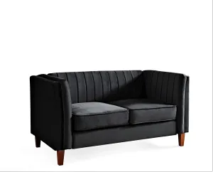 Modern Luxury Velvet Couch for Living Room with High Density Foam, Soft Fabric Upholstery, Removable Cushions and Solid Wood Legs, 60.2'' Wide Loveseat, Black