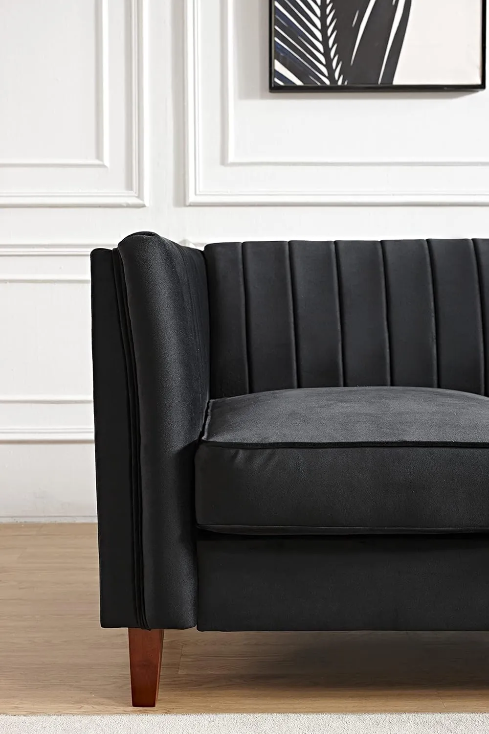 Modern Luxury Velvet Couch for Living Room with High Density Foam, Soft Fabric Upholstery, Removable Cushions and Solid Wood Legs, 60.2'' Wide Loveseat, Black