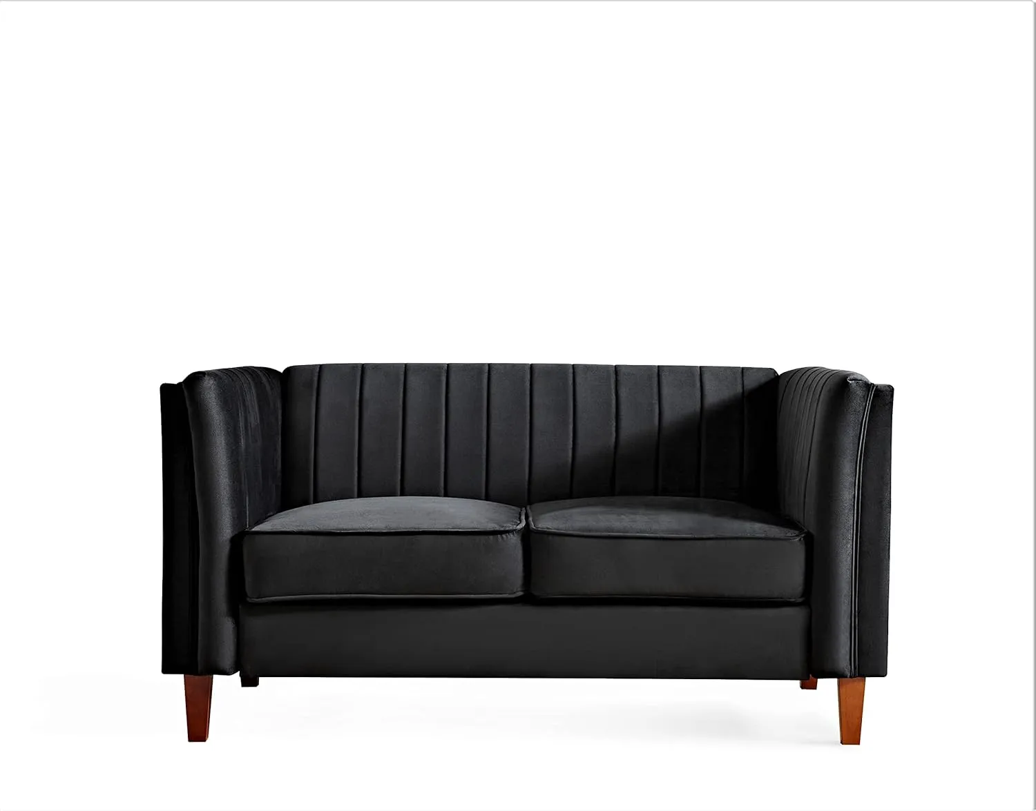 Modern Luxury Velvet Couch for Living Room with High Density Foam, Soft Fabric Upholstery, Removable Cushions and Solid Wood Legs, 60.2'' Wide Loveseat, Black