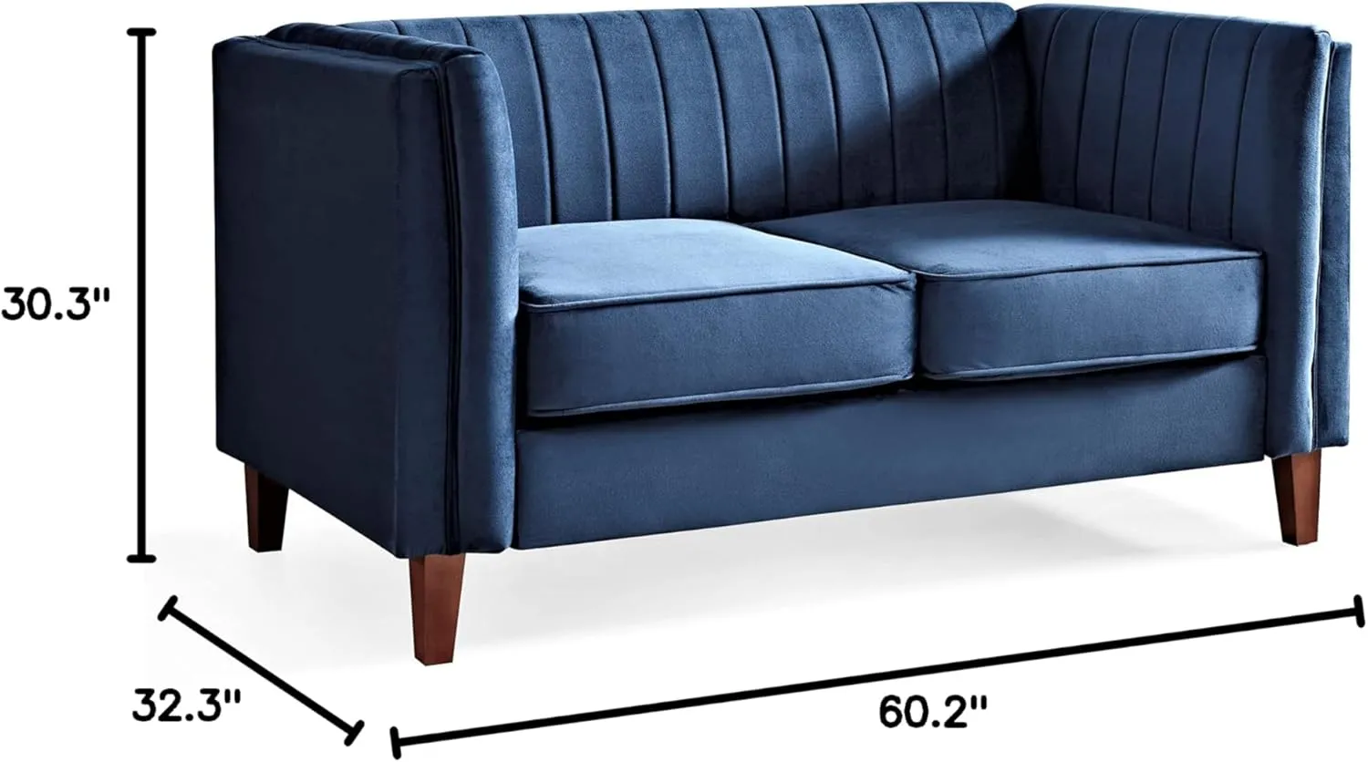 Modern Luxury Velvet Couch for Living Room with High Density Foam, Soft Fabric Upholstery, Removable Cushions and Solid Wood Legs, 60.2'' Wide Loveseat, Dark Blue