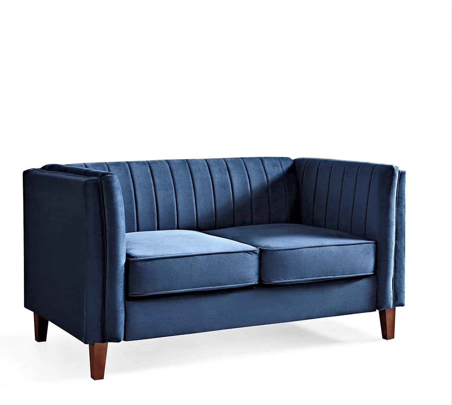 Modern Luxury Velvet Couch for Living Room with High Density Foam, Soft Fabric Upholstery, Removable Cushions and Solid Wood Legs, 60.2'' Wide Loveseat, Dark Blue