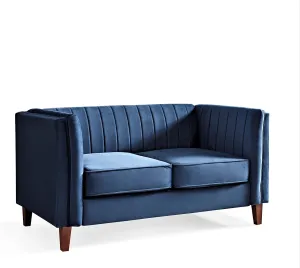 Modern Luxury Velvet Couch for Living Room with High Density Foam, Soft Fabric Upholstery, Removable Cushions and Solid Wood Legs, 60.2'' Wide Loveseat, Dark Blue