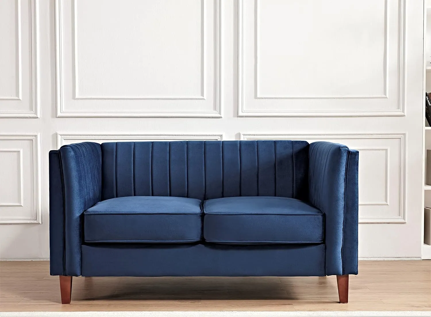 Modern Luxury Velvet Couch for Living Room with High Density Foam, Soft Fabric Upholstery, Removable Cushions and Solid Wood Legs, 60.2'' Wide Loveseat, Dark Blue