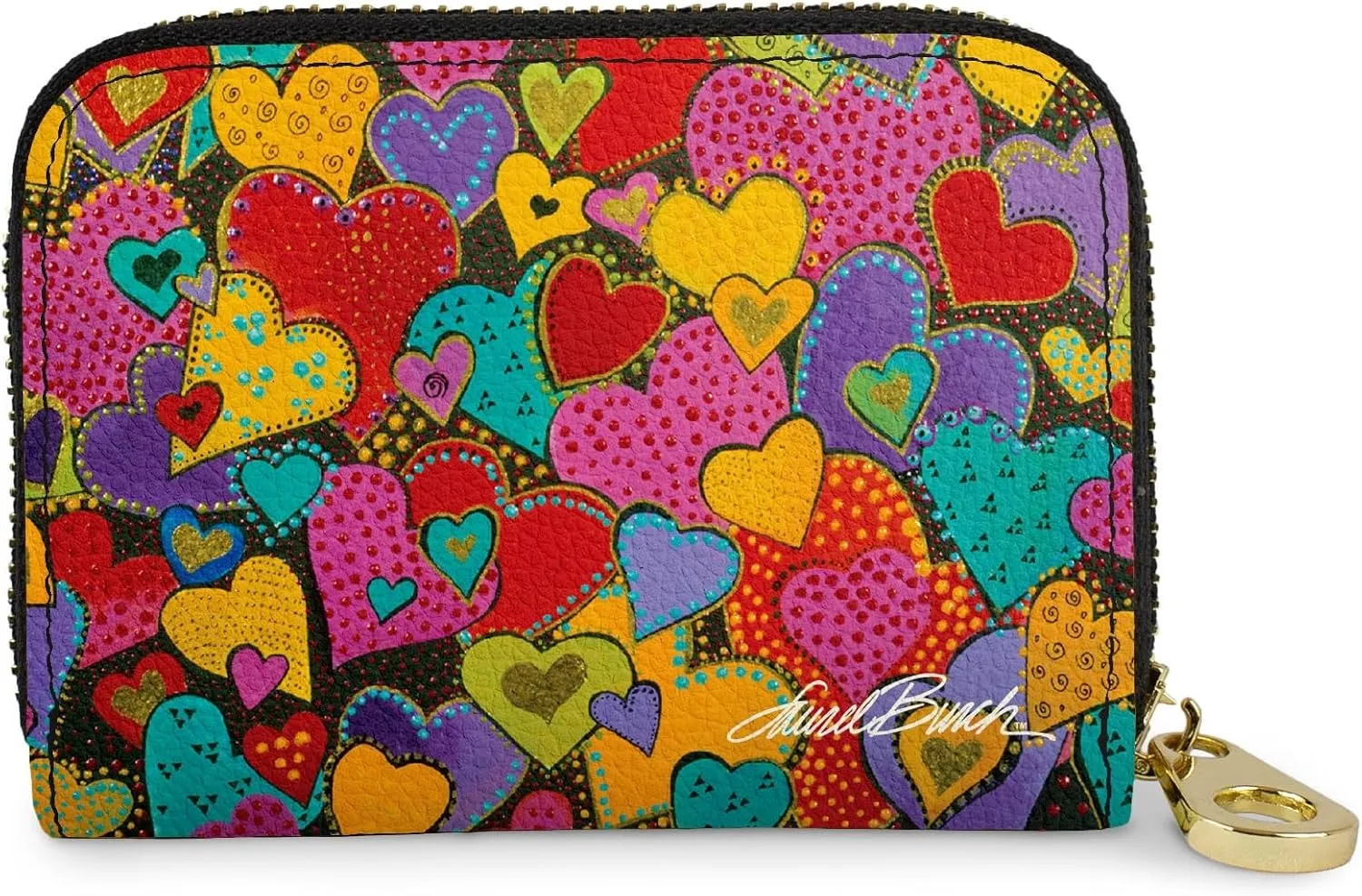 Monarque RFID Secure Armored Zipper Wallet by Laurel Burch (Dancing Hearts)