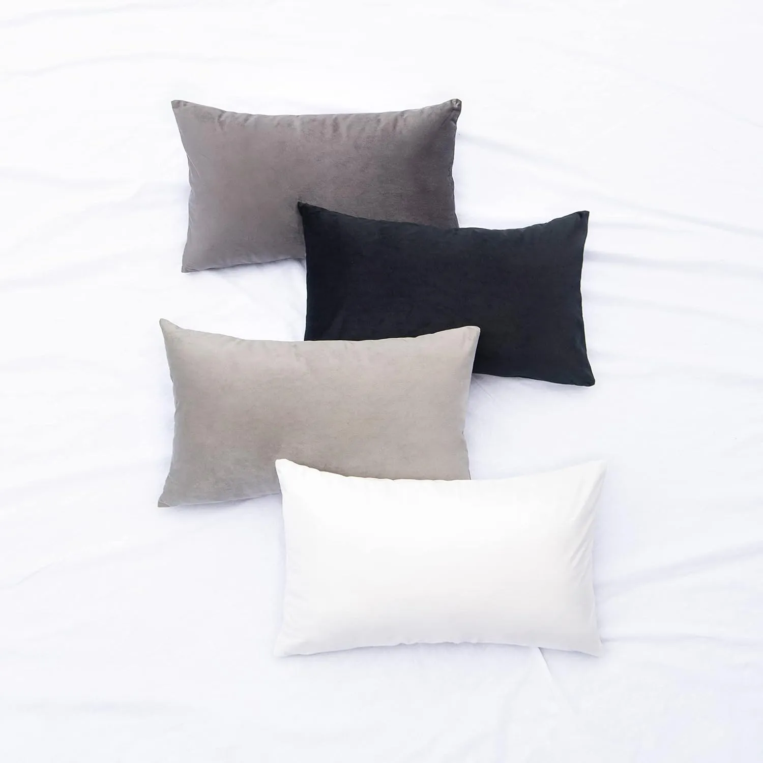 MONDAY MOOSE Decorative Throw Pillow Covers Cushion Cases, Set of 4 Soft Velvet Modern Designs, Mix and Match for Home Decor, Pillow Inserts Not Included (12x20 inch, Black/White)