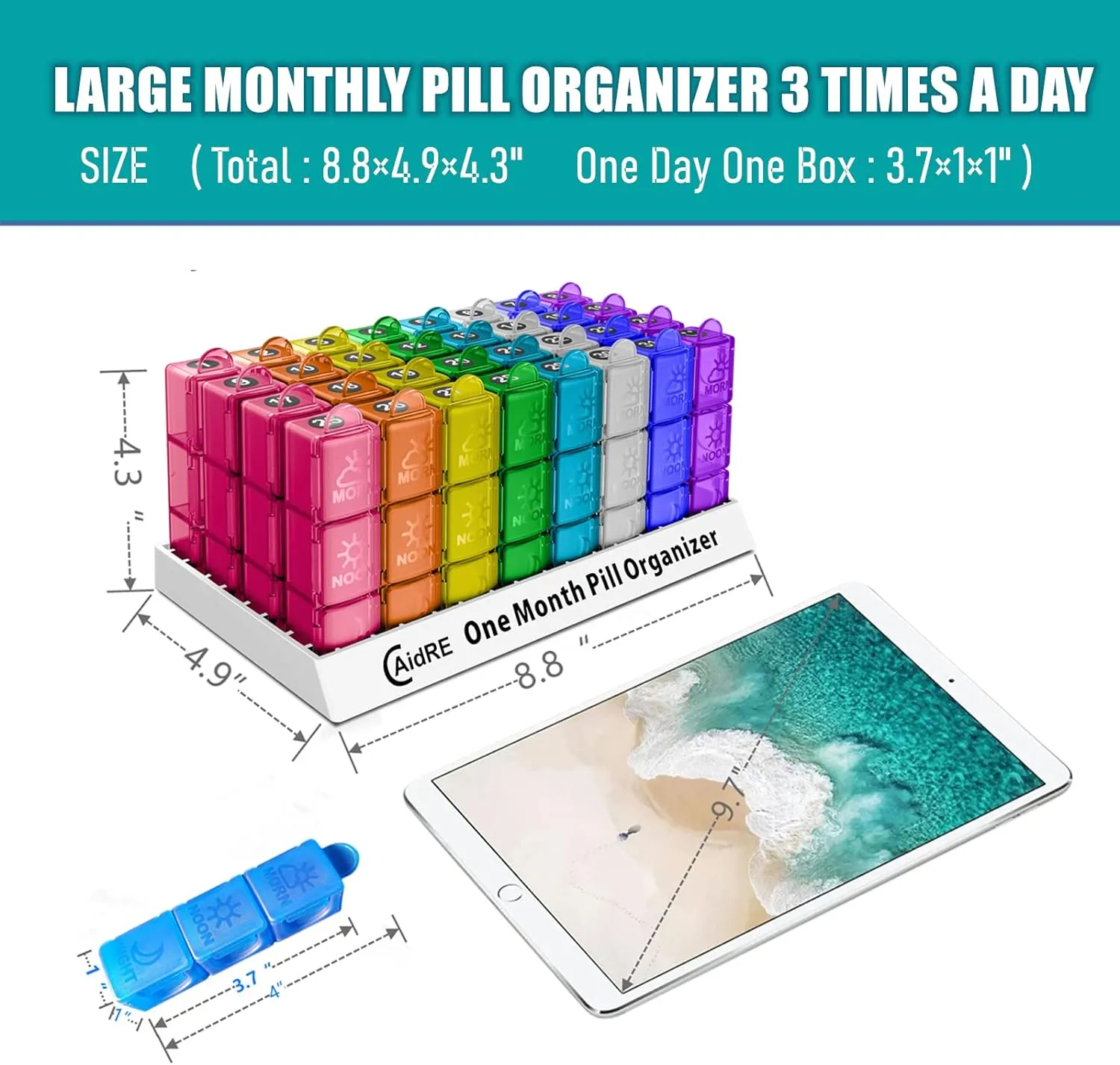 Monthly Pill Organizer 3 Times A Day, 30 Day One Month Pill Organizer, 31 Day Pill Organizer for Fish Oil, Vitamins, Supplements and Medications