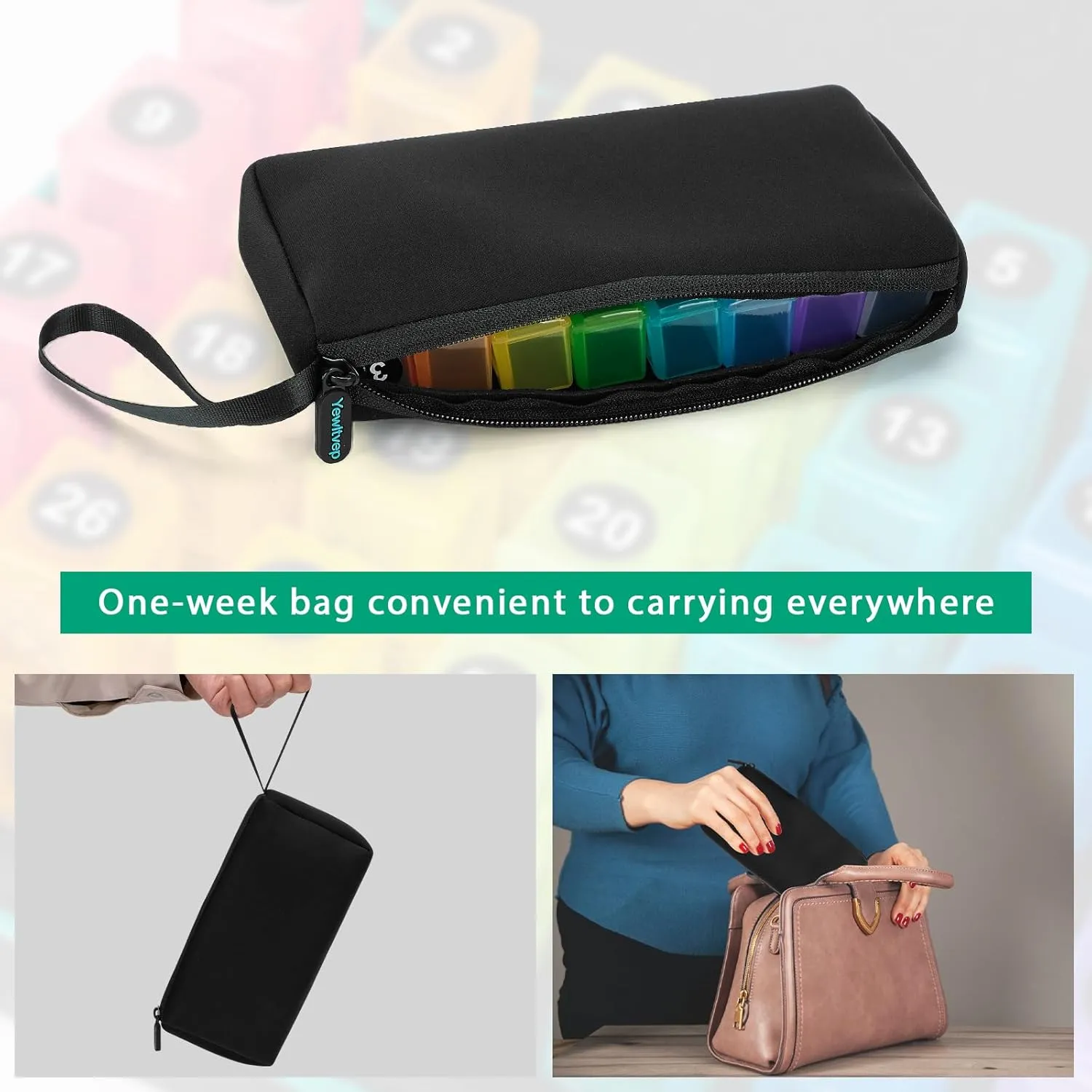 Monthly Pill Organizer 3X a Day with 7-Day Travel Medicine Organizing Bag, Medicine Pill Box with 32 Daily Compartments, 31 Day Pill Holder 30 Day Pill Case for Vitamin, Supplement and Medication