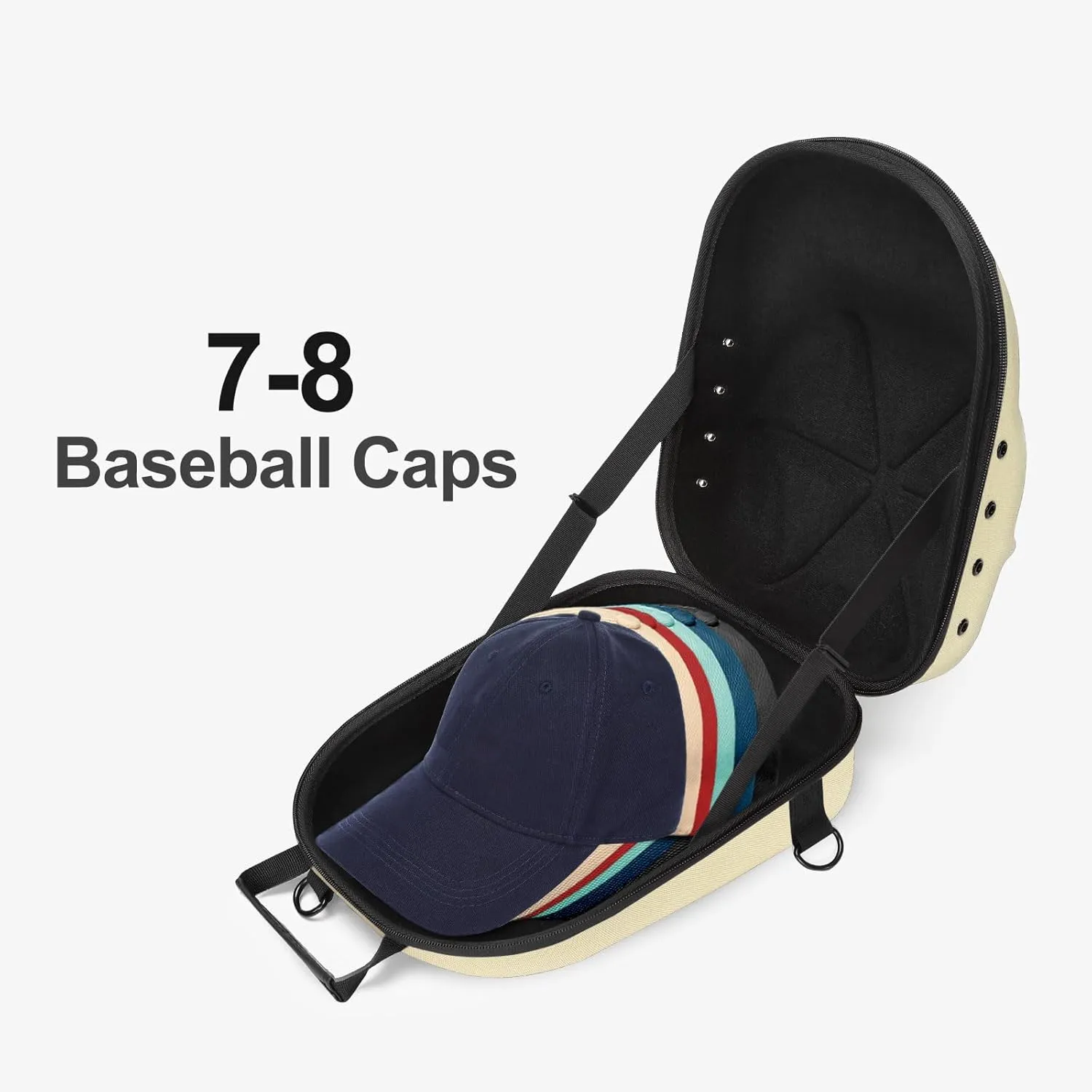 MOSISO Hard Carrying Hat Travel Case for Baseball Caps, Large Organizer Storage Bag for 7-8 Hats with Shoulder Strap, Caps Carrier Hat Holder Protects for Traveling & Home Storage, Khaki