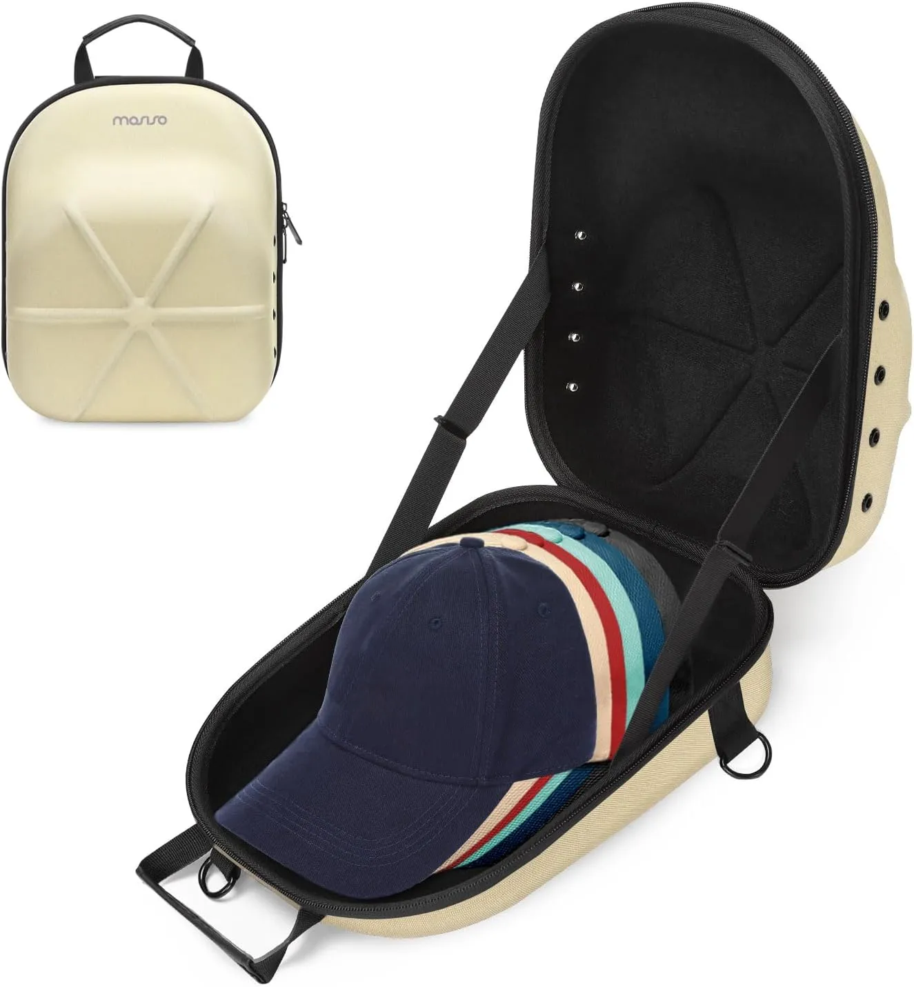 MOSISO Hard Carrying Hat Travel Case for Baseball Caps, Large Organizer Storage Bag for 7-8 Hats with Shoulder Strap, Caps Carrier Hat Holder Protects for Traveling & Home Storage, Khaki