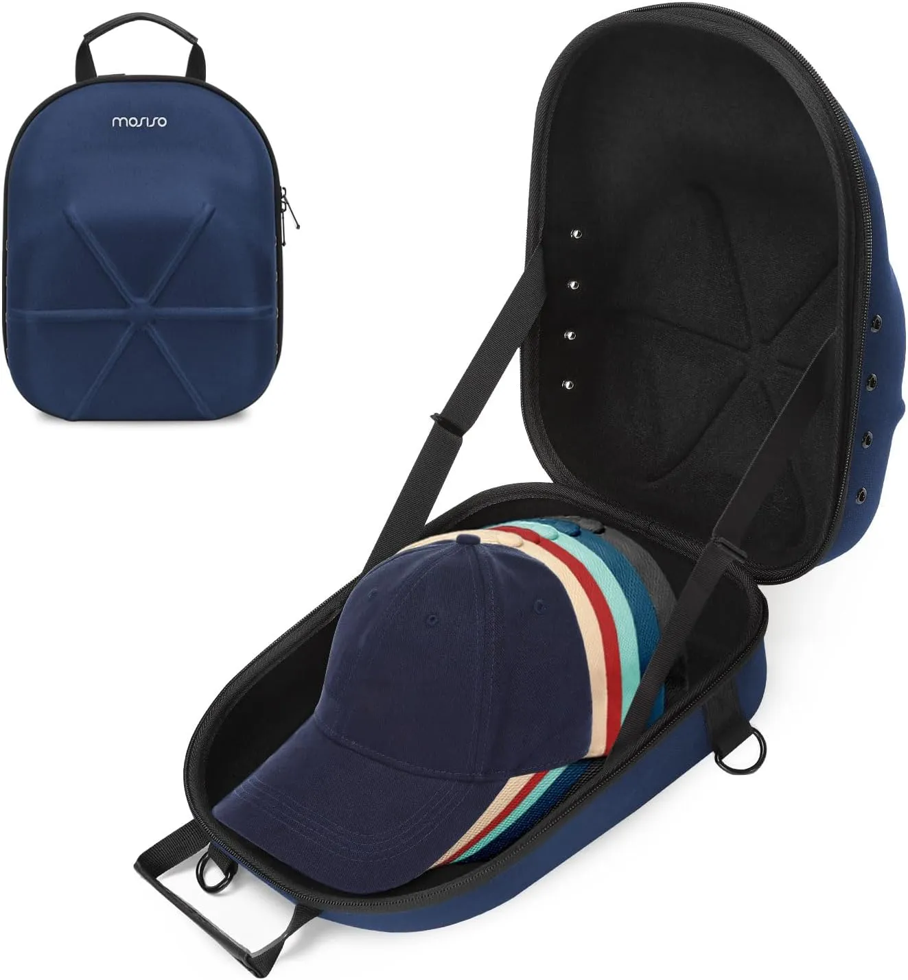 MOSISO Hard Carrying Hat Travel Case for Baseball Caps, Medium Organizer Storage Bag for 5-6 Hats with Shoulder Strap, Caps Carrier Hat Holder Protects for Traveling & Home Storage, Navy Blue