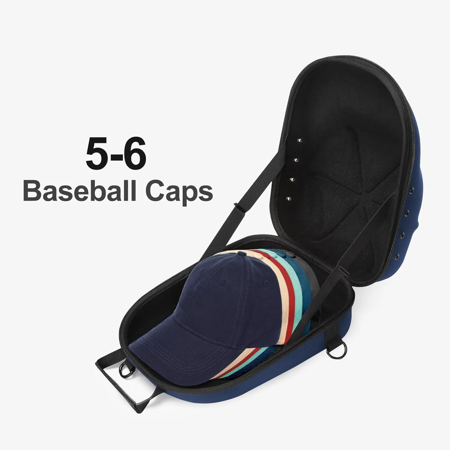 MOSISO Hard Carrying Hat Travel Case for Baseball Caps, Medium Organizer Storage Bag for 5-6 Hats with Shoulder Strap, Caps Carrier Hat Holder Protects for Traveling & Home Storage, Navy Blue