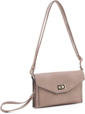 Multifunctional Women's Envelope Style Crossbody Wallet Clutch with Turn Lock and Zipper Closure