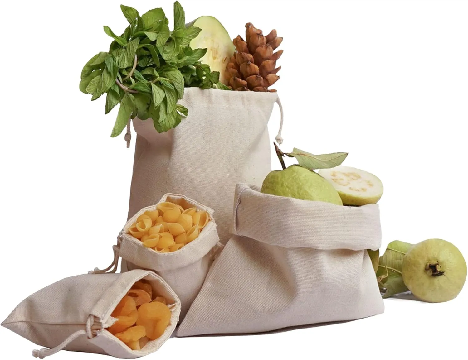 Muslin Bags - Double Drawstring, 100% Organic Cotton, Premium Quality Eco Friendly Re-useable Natural Bags. Pack of 25 (5 x 7 Inches)