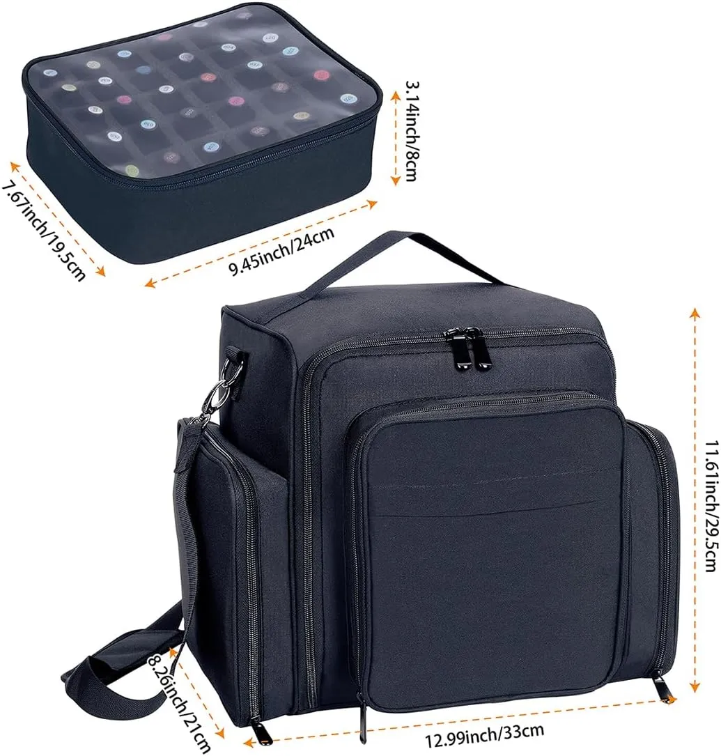 Nail Polish Organizer Case Holds 60 Bottles Portable Travel Storage Box with 2 Detachable Bags, Designed for Women's Nail Tools, Essential Oils and Cosmetics Sets Black