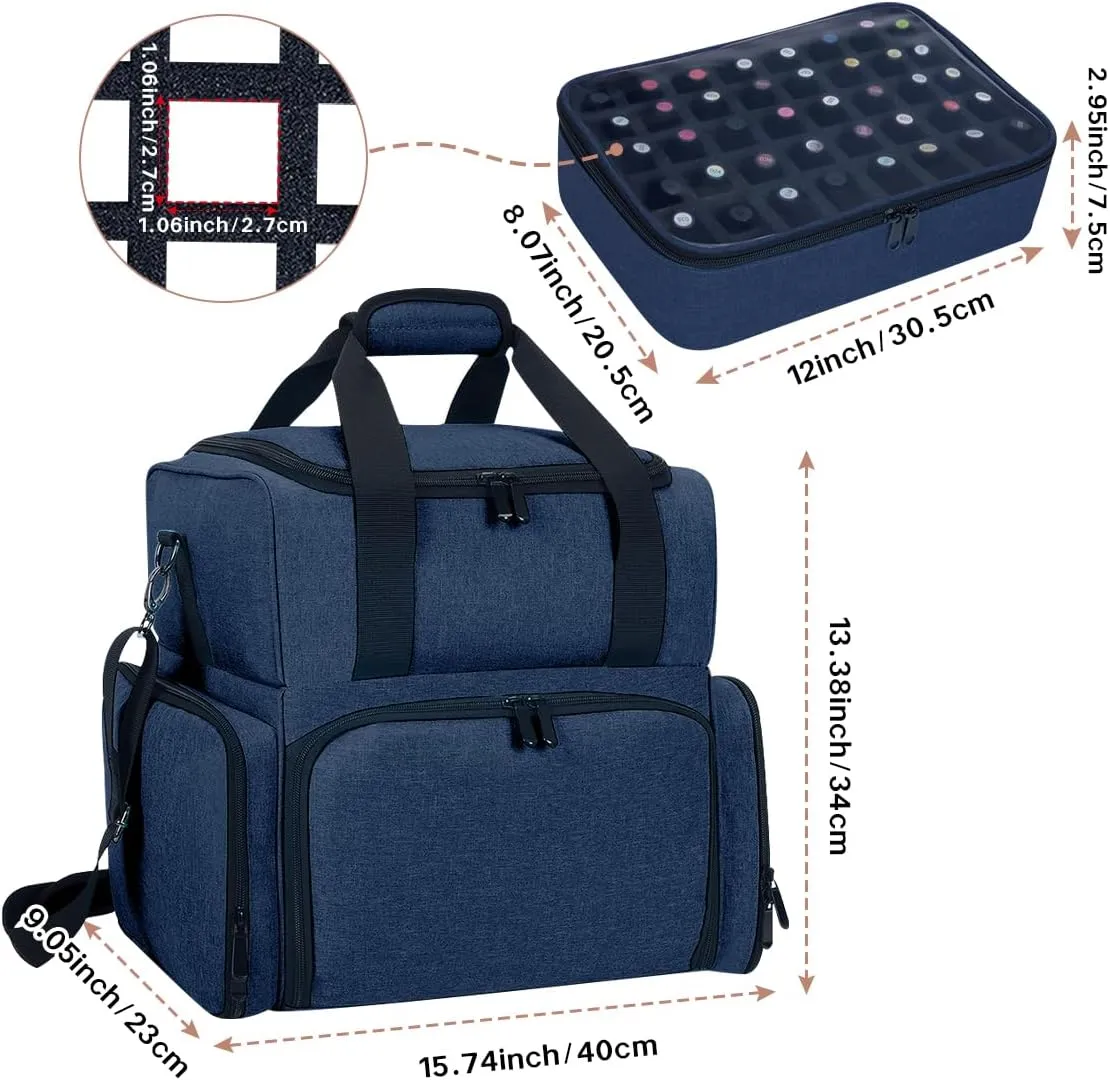 Nail Polish Organizer Holds 80 Bottles (15ml - 0.5 fl.oz) and a Nail Lamp,Nail Polish Case with 2 Removable Bags and Tools Storage Sections Blue